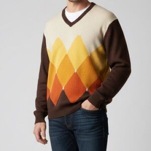 Coins Moore Colorful Merino Wool V-Neck Vintage Sweater size XL